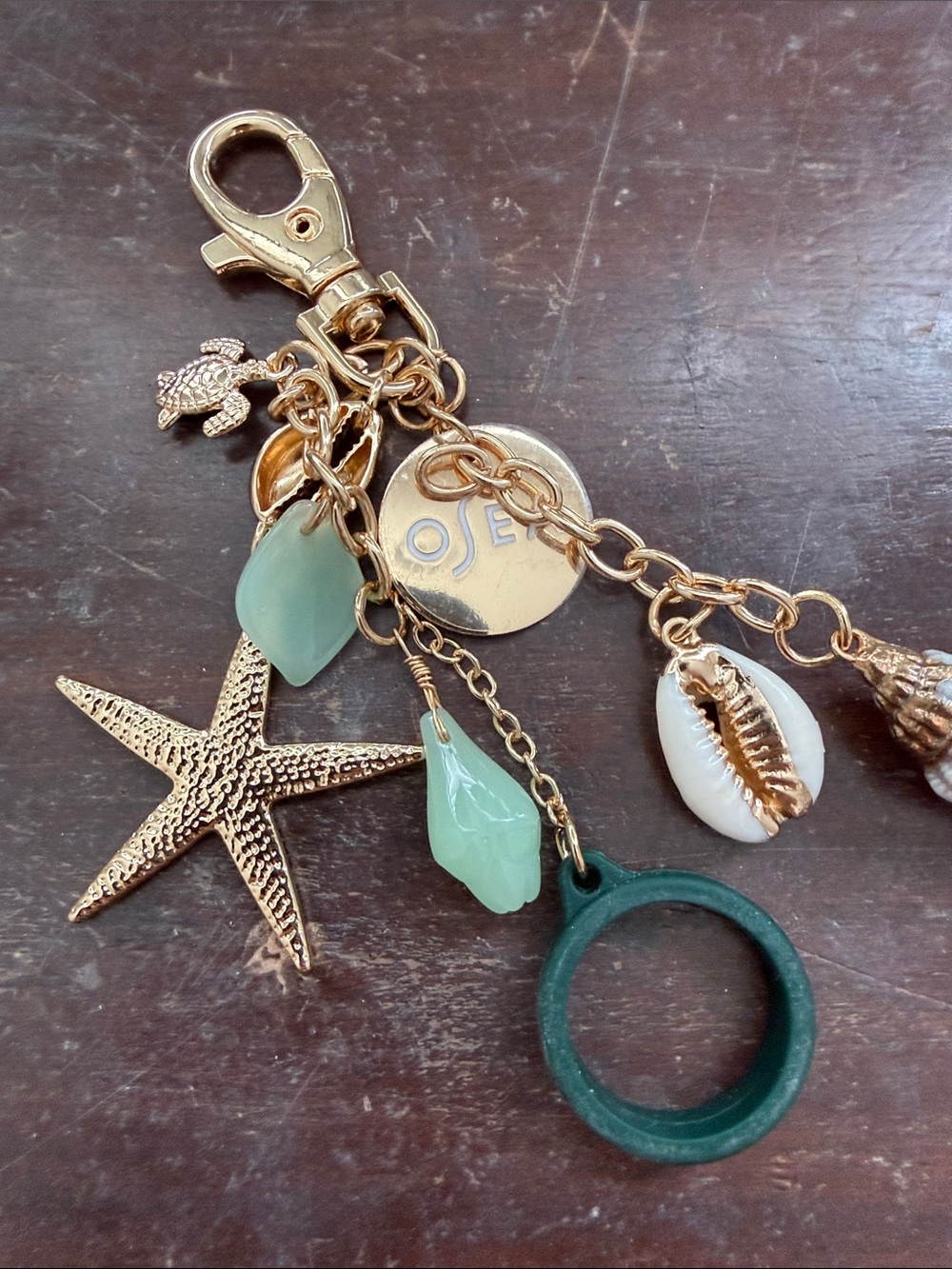 Gold-Tone Coastal Charm Keychain with Green Accents - Picture 3 of 4